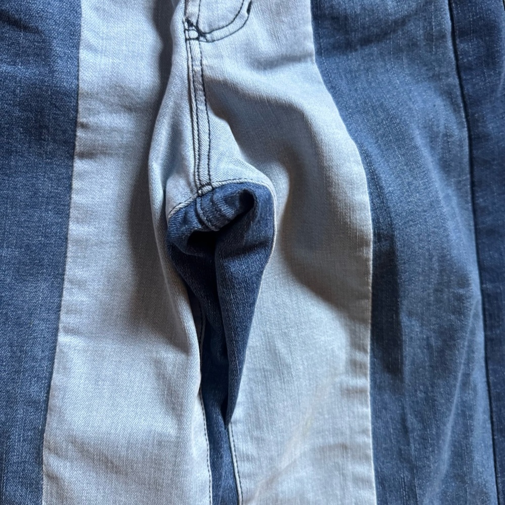 Dear John Two-Tone Vertical Stripe Flare Jeans - Light & Dark Blue - Picture 4 of 9